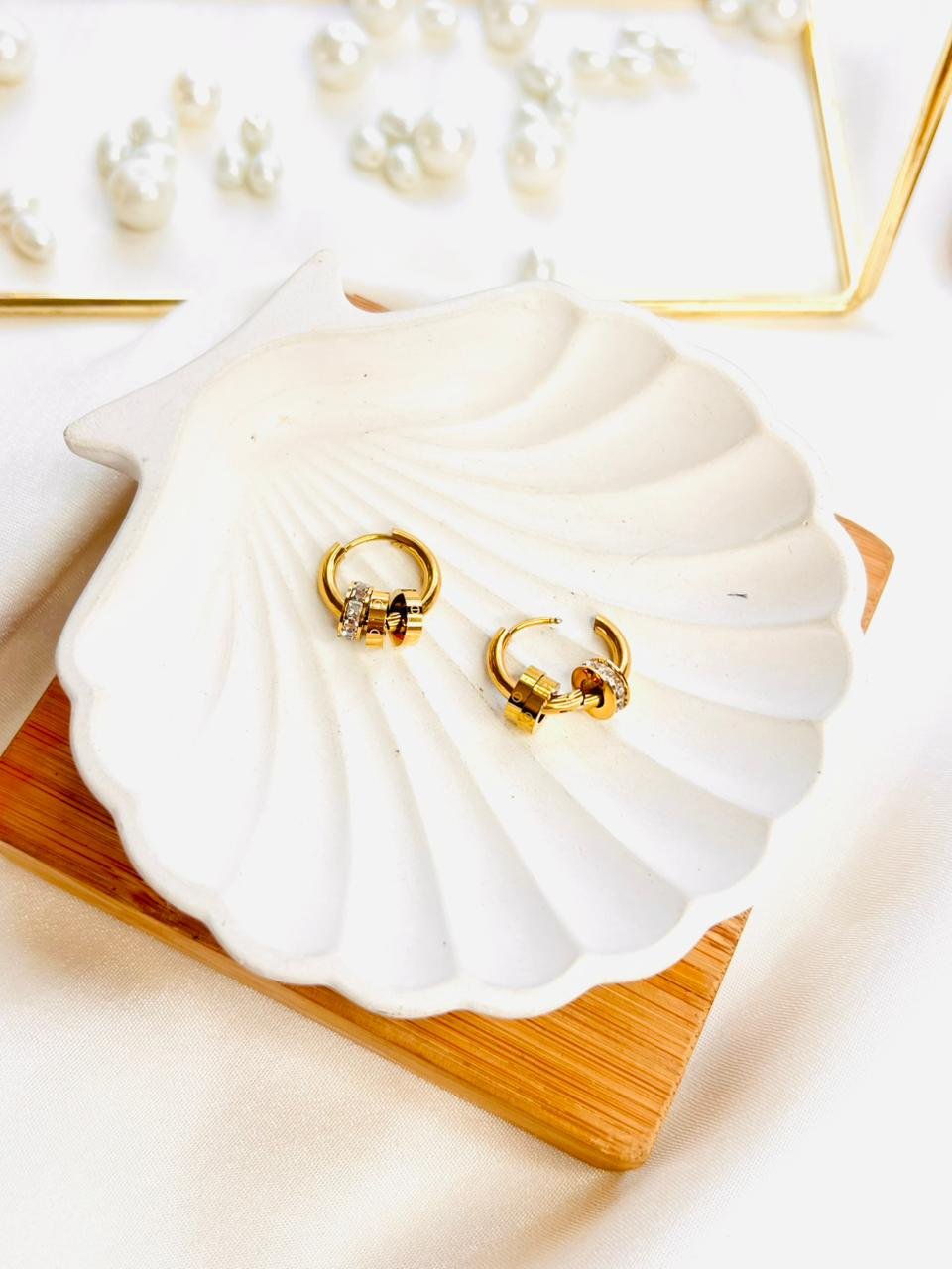 Golden Lock Charm Mini Hoops - Image 3