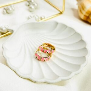 Pink Floral Enamel Hoop Earrings