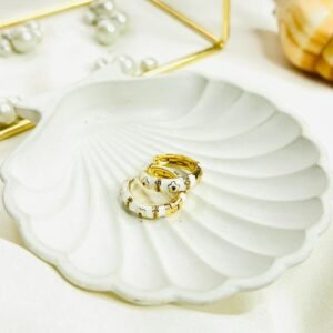 White Floral Enamel Hoop Earrings