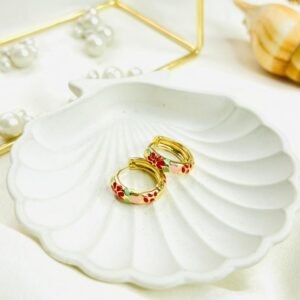 Floral Enamel Hoop Earrings