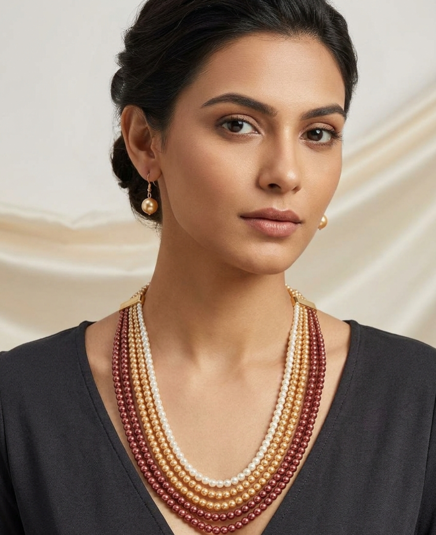 Regal Tricolor Pearl Necklace - Image 2