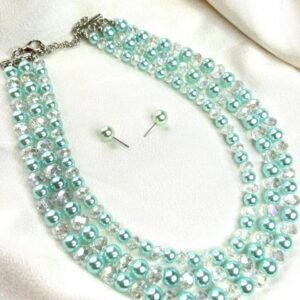 Mint Crystal Pearl Layered Necklace Set