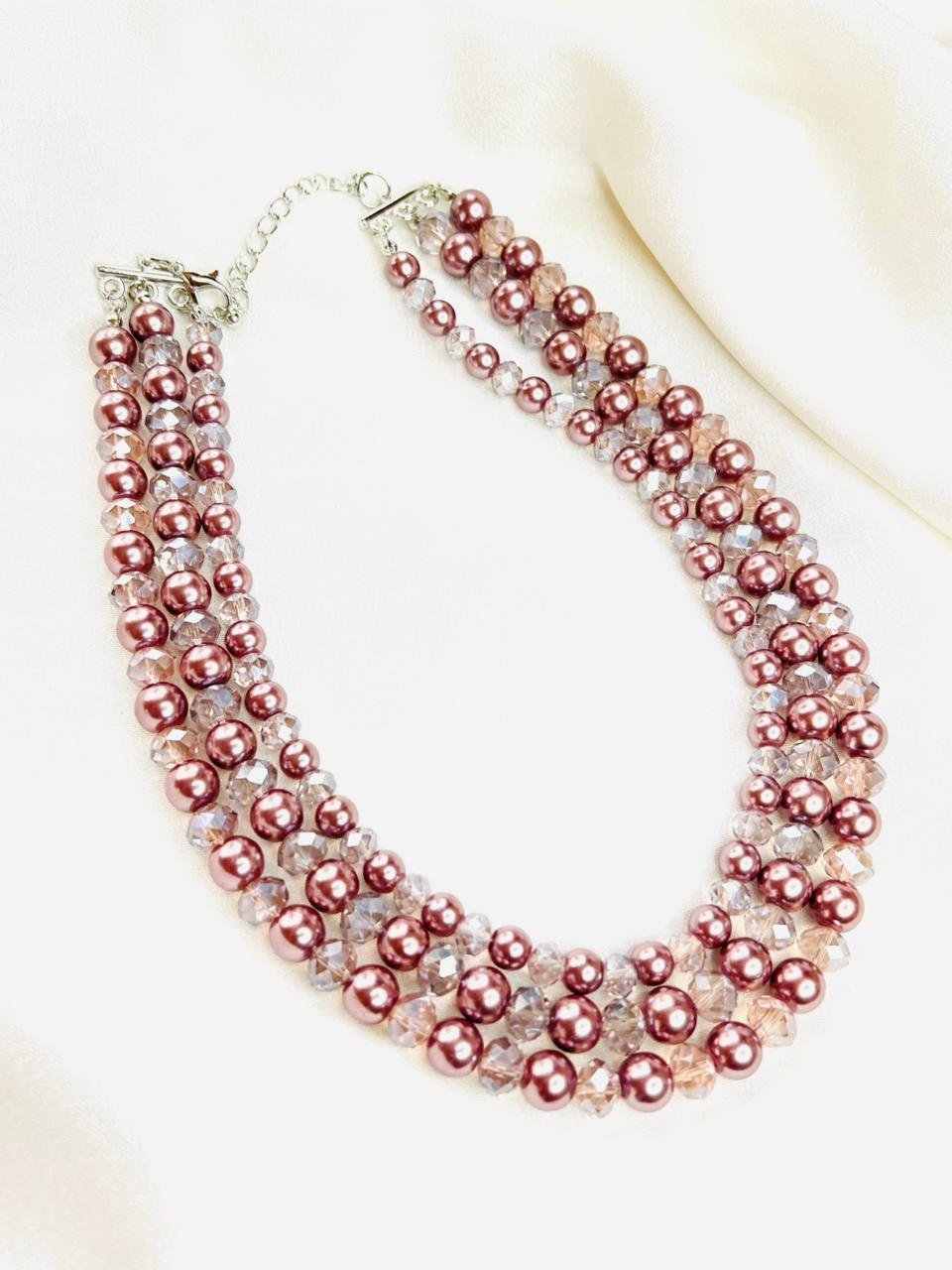 Rosé Crystal Pearl Layered Necklace Set - Image 3