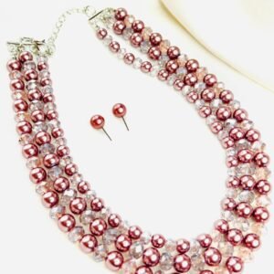 Rosé Crystal Pearl Layered Necklace Set