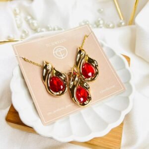 Crimson Flame Statement Necklace Set