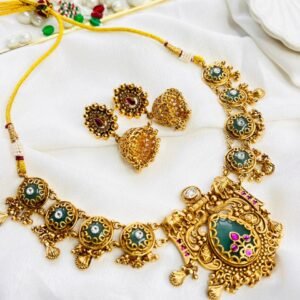 Emerald Rajwadi Temple Necklace Set